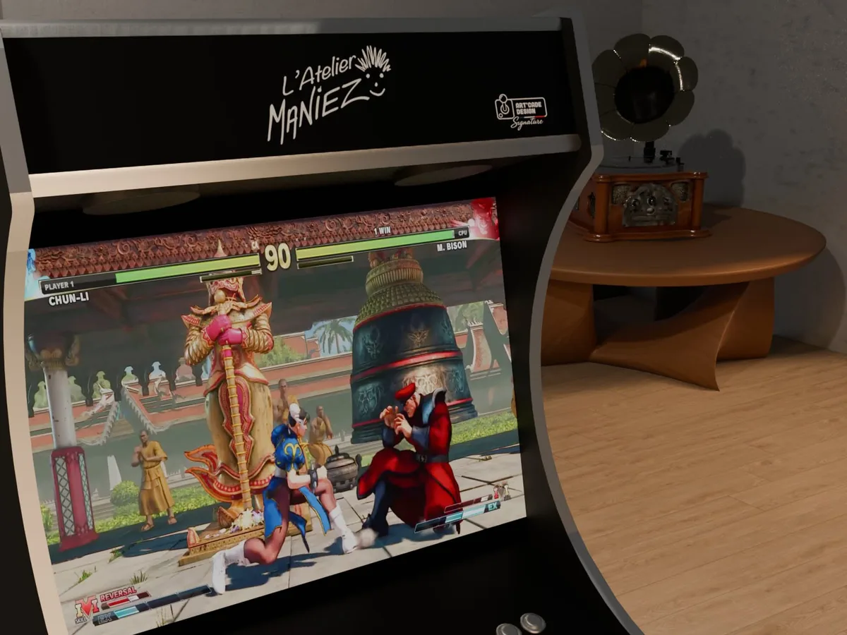 Borne d'arcade XL noir mat, écran 27 pouces sur Street Fighter — Art'cade Design Nice