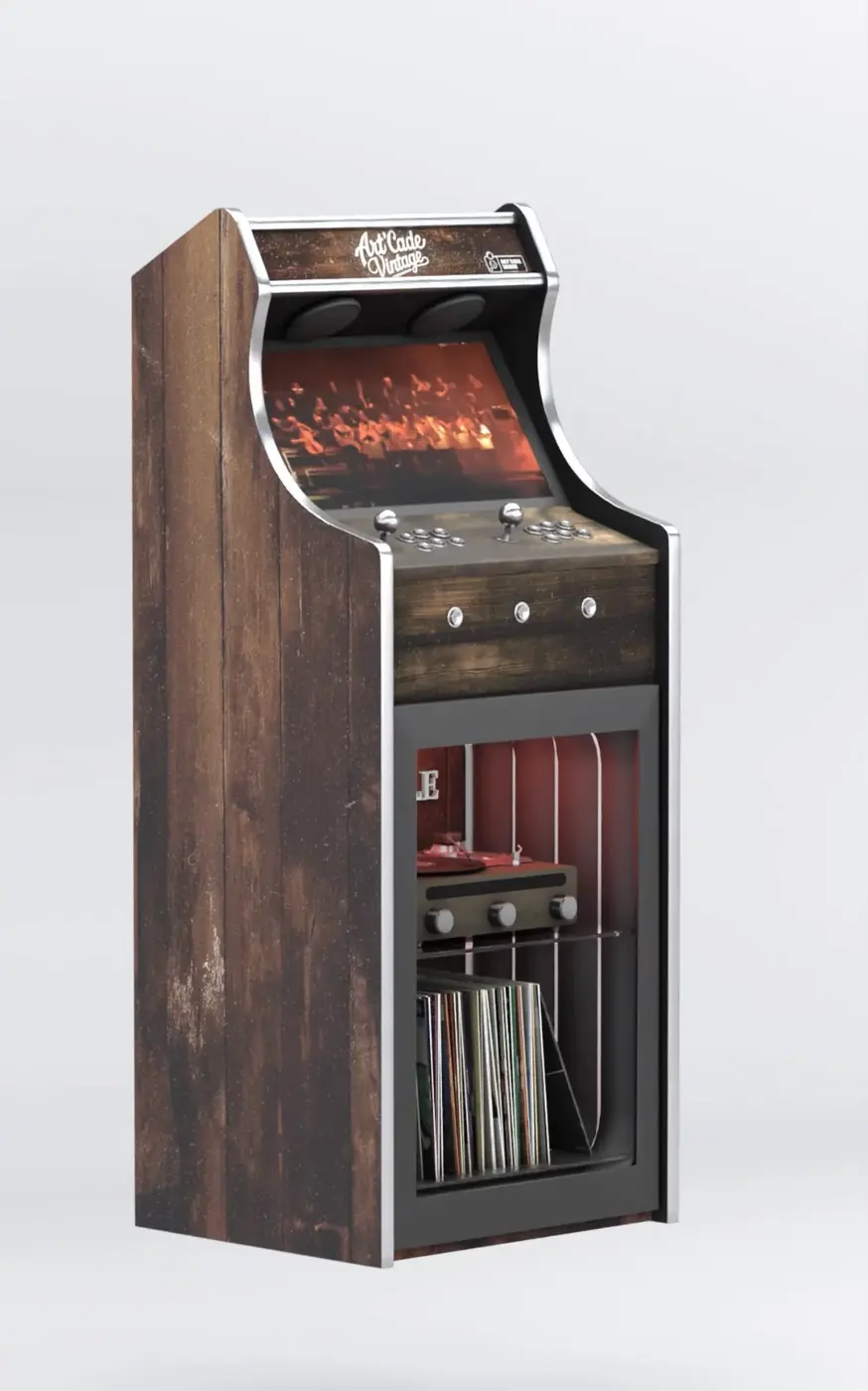 Borne arcade Combi avec platine vinyle et rangement 33 tours — Art'cade Design Nice