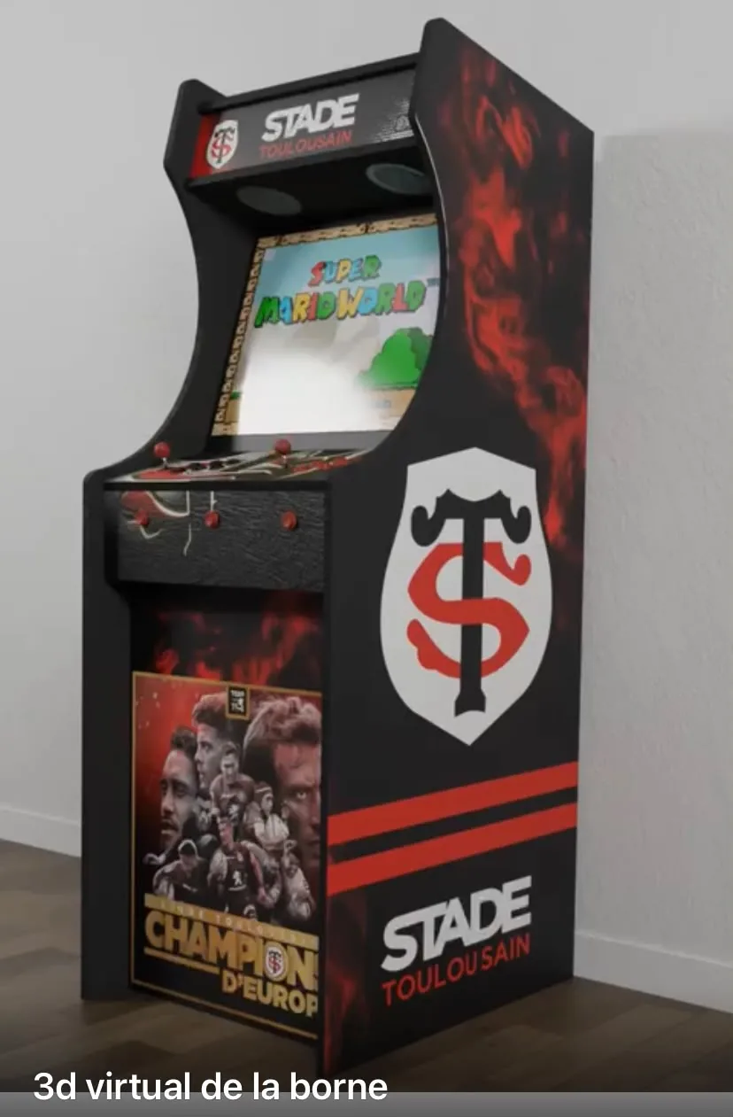 Visuel 3D de la borne arcade XL rugby vue de trois quarts — Art'cade Design Nice