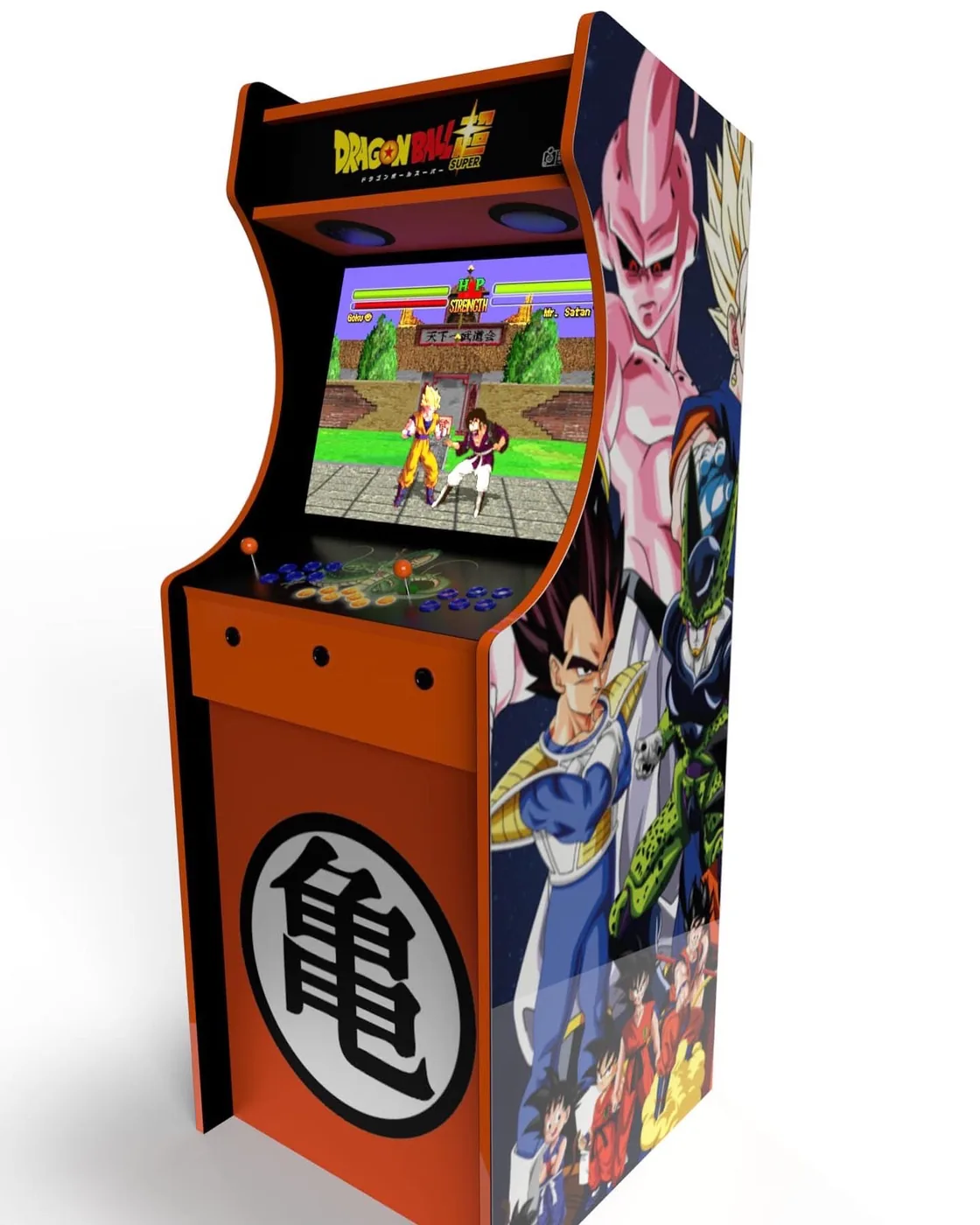 Borne arcade Dragon Ball vue de face, personnages sur l'habillage — Art'cade Design Nice