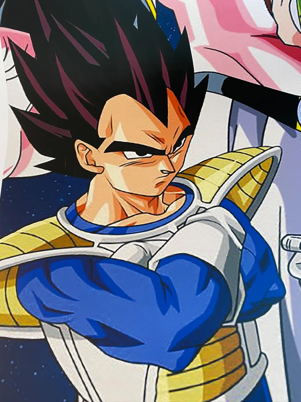 Détail de l'illustration de Vegeta sur l'habillage de la borne arcade — Art'cade Design Nice