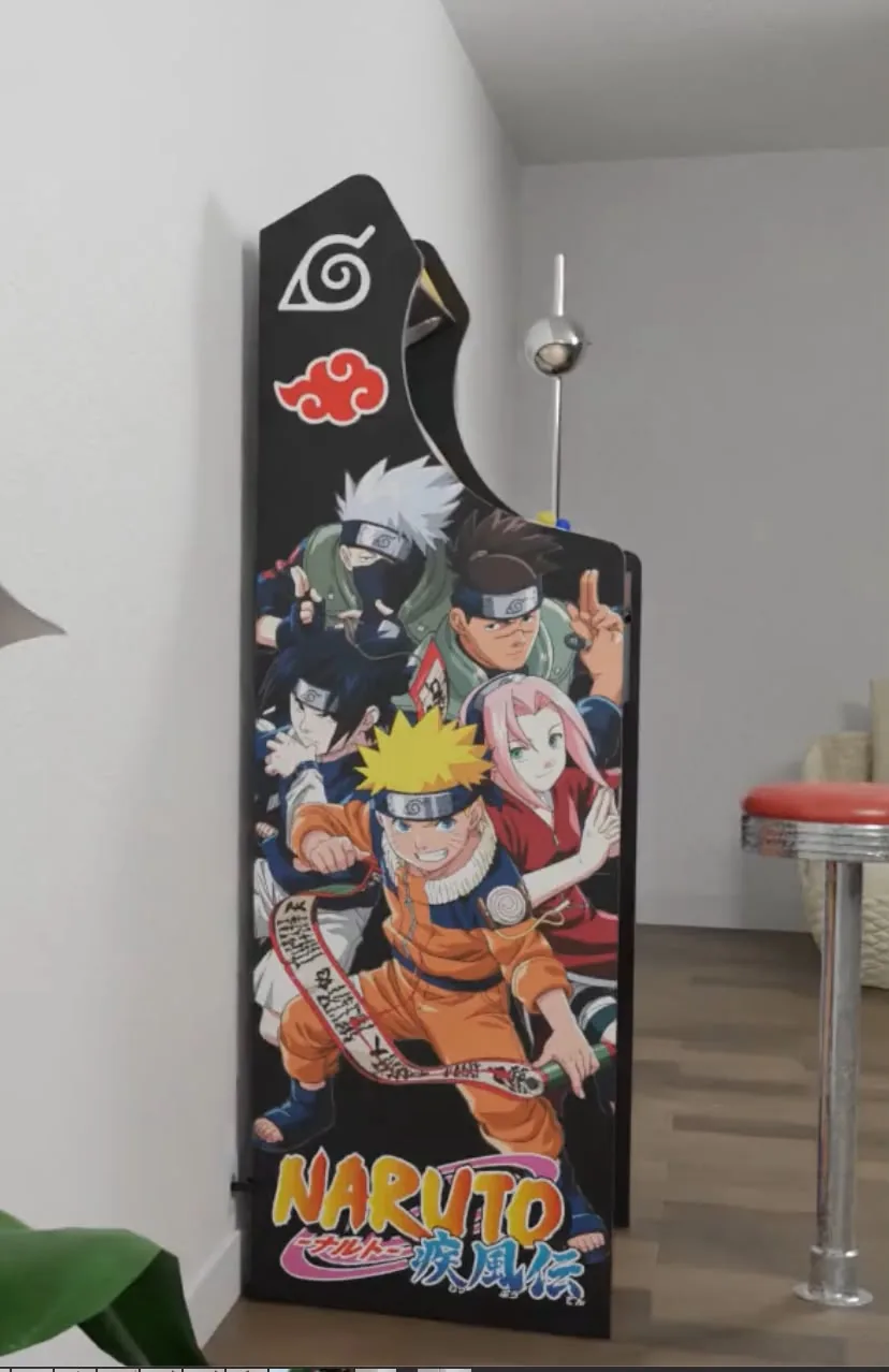 Flanc de la borne arcade illustré aux couleurs de Naruto — Art'cade Design Nice
