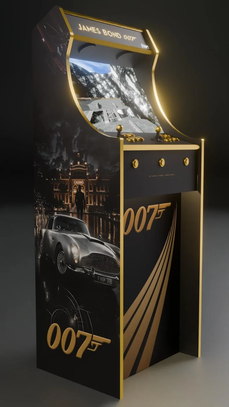 Visuel 3D de la borne 007 avec voiture sur le flanc — Art'cade Design Nice
