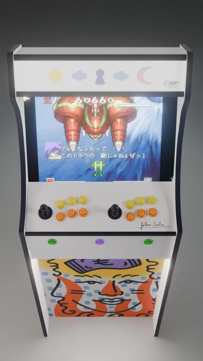 Borne arcade Guillaume Cavalier vue de profil — Art'cade Design Signature